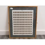 Framed sheet of 120 uncirculated postage stamps, repros of the famous Penny Black Stamp
