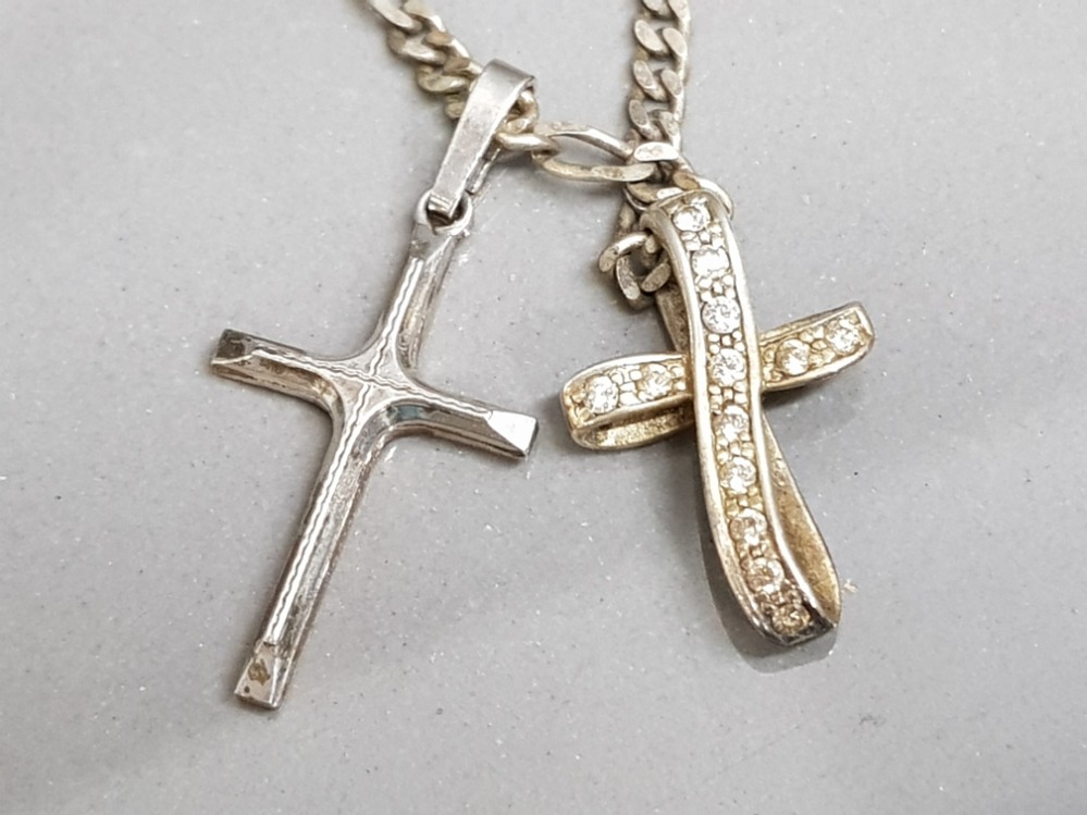 2 silver cross pendants & silver figaro curb necklet, 10G - Image 2 of 3