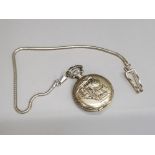 Novelty Quartz metal pocket watch with chain, with train engine decoration