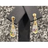 Ladies 9ct gold Austrian crystal drop earrings