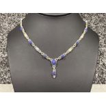 Ladies silver and blue stone necklace with T-bar catch