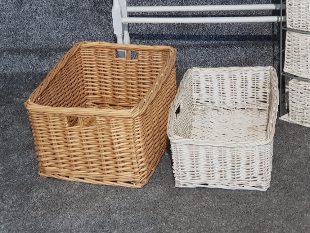Towel airer, two wicker baskets, wicker drawers and a plastic laundry basket. 5 - Image 2 of 3