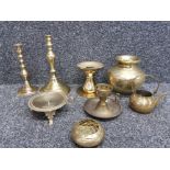 Miscellaneous brass items to include candlesticks sconce pricket stick etc