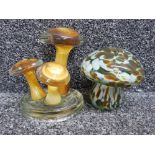 Vintage Mdina Maltese art glass mushroom paperweight together with a large Mid-Century art glass 3