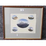 A colour print after John C Currie (Swan Hunter artist) "vignettes of HMS Northumberland and four