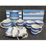 Box containing 5 cornishware mugs, 6 tablemaps, Cornish ware catalogue