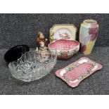 Mixed items including maling lustre bowl and plate together with hummel figures, multi coloured vase