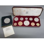 1953 coronation uncirculated set of 10 coins in purple case, inside top of case with tone patches,