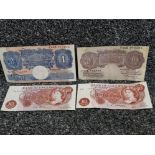 4 different British Banknotes includes 3 ten shilling notes & 1 pound note