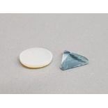 3.66ct oval cabochon cut natoral opal together with 4.35ct triangular step cut natural fluorite