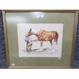 A Watercolour by Ronald Moore "At the Smithy" signed, inscribed to mount, 20 x 25.5cm.