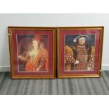 Pair of gilt framed prints, Royalty, Henry VIII, Queen Victoria