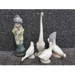 3 Nao by lladro geese figurines together with one other spanish bird and Lladro geisha girl