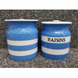 Two T.G.Green cornish kitchen ware lidded jars, raisins etc