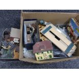 Box of railway model houses plus other pieces of terrain etc
