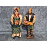 Pair of Large resin figures old man butler and old maid lady sculptures with trays, height 96cm