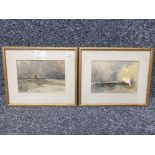 A pair of watercolours by George Edward Horton (1859-1950) shipwreck scene and coastal scene, both