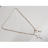 2 silver cross pendants & silver figaro curb necklet, 10G