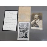 King Edward VII portion of a document signed by him, also vintage post cards of him and another