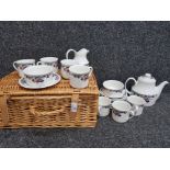 Wicker pic nic basket containing 22 pieces of Royal Doulton Autums glory dinnerware