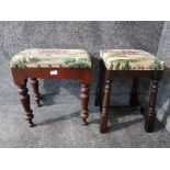 A Victorian mahogany stool and a later bar stool upholstered in hunting scene material.