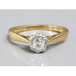 18ct yellow gold diamond solitaire ring, Size I, 2G gross