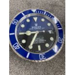 A Rolex Deepsea Sea-Dweller style wall clock 34cm diameter, boxed.