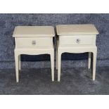 Pair of Painted cream single drawer bedside table with crystal effect handle 45x32cm, height 55cm