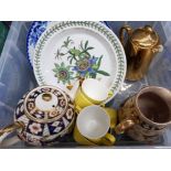 Box of mixed china including gold Royal Worcester coffee pot, imari patterned teapot etc