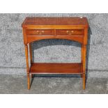 Yew wood 2 tier narrow hall table fitted with 2 drawers 65.5x31.5cm, height 76cm