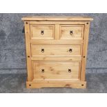 A Corona pine chest of five drawers 92 x 105 x 48.5cm.
