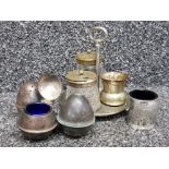 Vintage 4 piece cruet set together with 3 EPNS items inkwell with insert, salt and pepper shaker