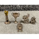 5 silver Charms including Trophy, Gentlemen, Lighthouse and 2 carriages