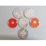 Total of 6 Jersey £5 coins includes 2004, 2008 & 2011 plus 2 different 2002, also includes £2 coin