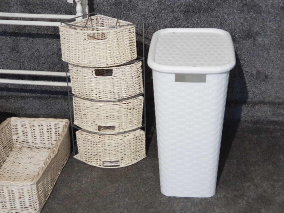 Towel airer, two wicker baskets, wicker drawers and a plastic laundry basket. 5 - Image 3 of 3
