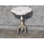 Small metal circular topped Occasional table with marble effect top, height 55.5cm