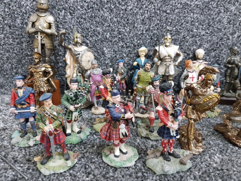 Selection of minatures including highland warriors & bagpipe players by Sculptures UK also - Image 2 of 3