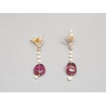 Pair of ruby and pearl drop earrings