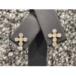 9ct gold CZ cross stud earrings