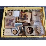 Crate of vintage wooden puzzle games
