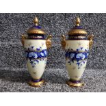 A pair of Coalport vases and covers with blue floral decoration and gilt detailing no 283670 18cm