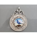 Hallmarked silver fob enamelled with racing pigeon, 13.9g gross