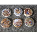 Six Coalport circular trinket boxes with transfer printed covers.