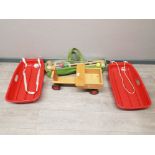 A Crane children's croquet set, two sledges and ride along.