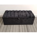 Velvet upholstered ottoman storage box with crystal effect button design, 46x102cm, height 36cm