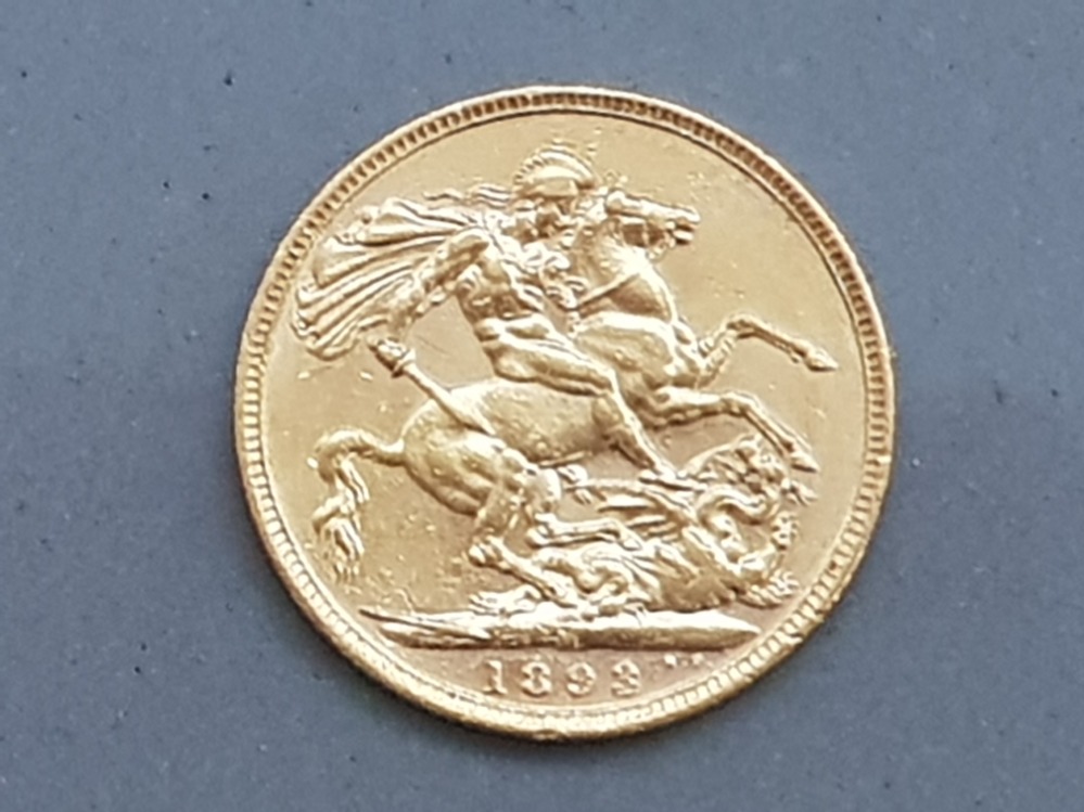 22ct gold 1893 full sovereign coin, with Melbourne (M) mint mark