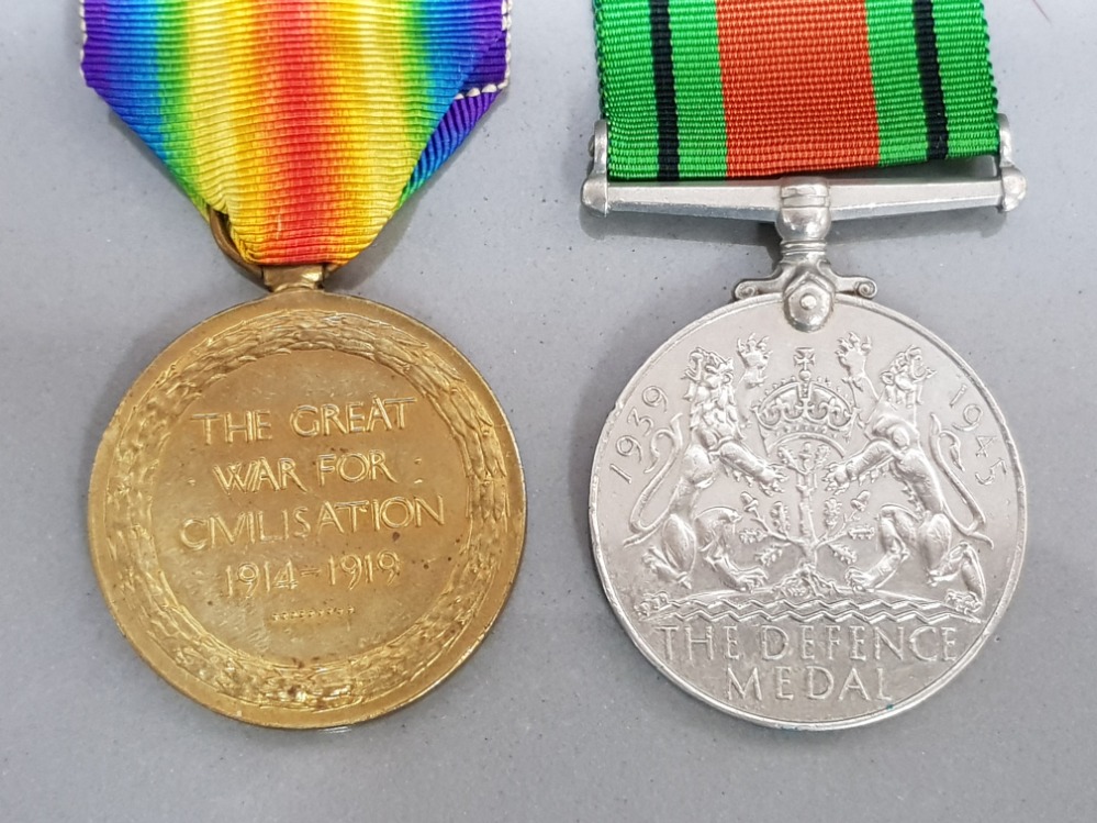 2 medals includes the WWI the great war for civilisation medal 1914-1919 & the defence medal 1939- - Image 3 of 3