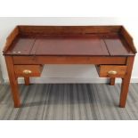 Large pine writing desk fitted with 2 drawers both with brass handles, 142x63cm, height 90cm