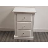 Modern white 3 drawer bedside chest with crystal effect handles, 50x42cm, height 72cm