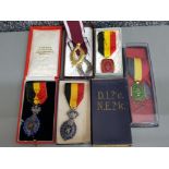 Pair of Belgian enamel medals (Habilete moralite bekwaamhied zedelijkhied) plus Belgium order of the